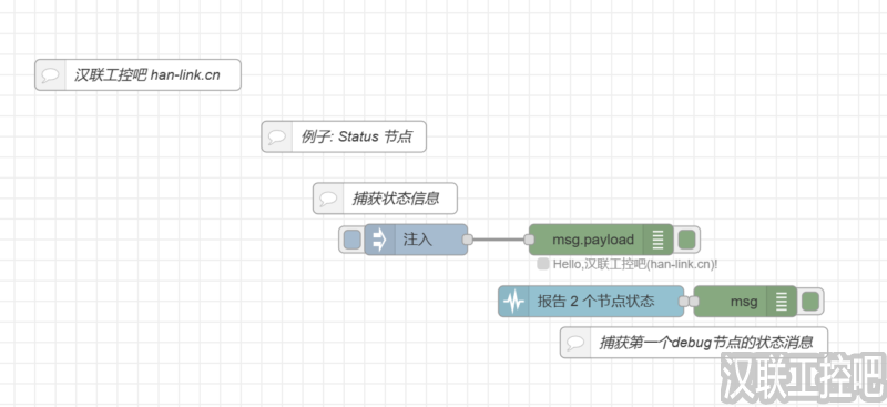 Node-RED教程-常用-status-01-处理状态消息输出-汉联工控吧