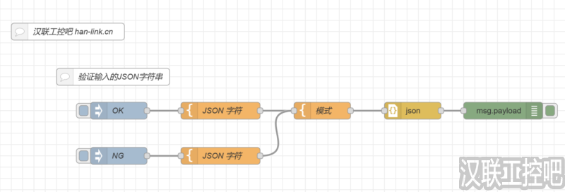 Node-RED教程-parser解析-JSON-03-验证输入的JSON字符串-汉联工控吧