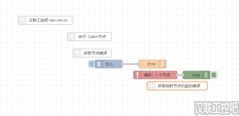 Node-RED教程-常用-catch-01-抓取错误-汉联工控吧