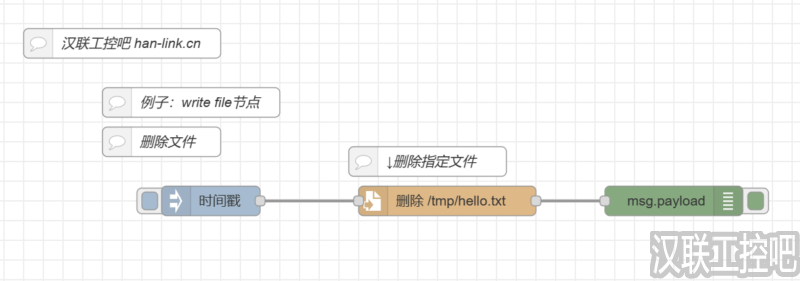 Node-RED教程-storage存储-write file-03-删除文件-汉联工控吧