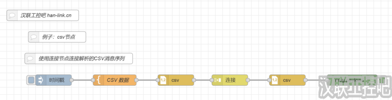 Node-RED教程-parser解析-csv-10-使用节点连接解析的CSV消息序列-汉联工控吧